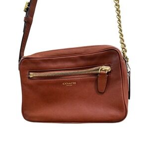 Coach Legacy Leather Flight Cognac Brown Leather Crossbody Bag Gold Chain 25362